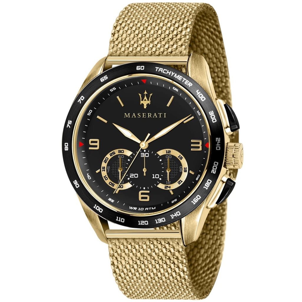 Maserati Traguardo Watch R8873612010 - Black Face with Gold Metal Band