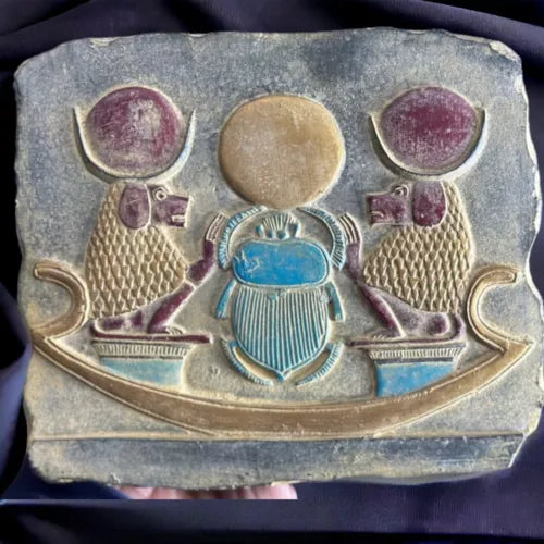 Exquisite Handmade Egyptian Relief: Thoth and Khepri Sculpture