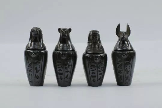 Handcrafted Canopic Jars Set - Egyptian Black Stone
