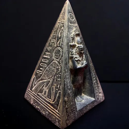 Ancient Egyptian Pyramid Statue with Pharaonic Hieroglyphs