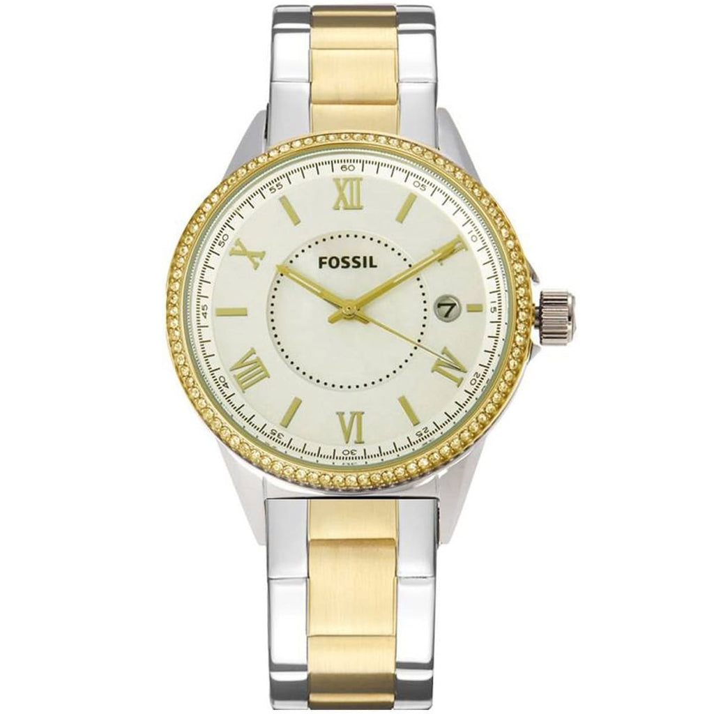 Fossil Blythe BQ1107 Watch – White Dial with Gold/Silver Metal Band