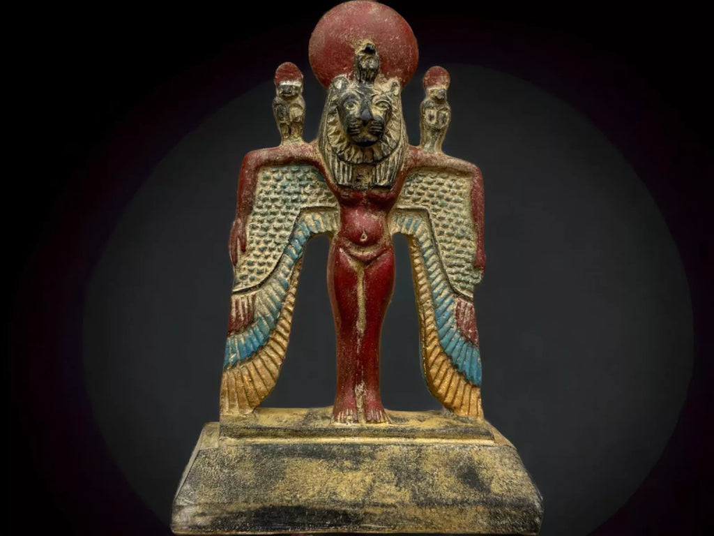 Handcrafted Winged Sekhmet Statue with Cobra - Egyptian Goddess of War