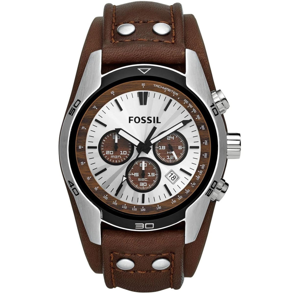 Fossil Coachman CH2565 Watch - Silver Dial and Brown Leather Strap