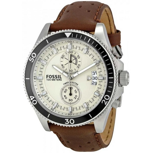 Fossil Wakefield Men's Watch CH2943 - White Face and Aged Brown Strap