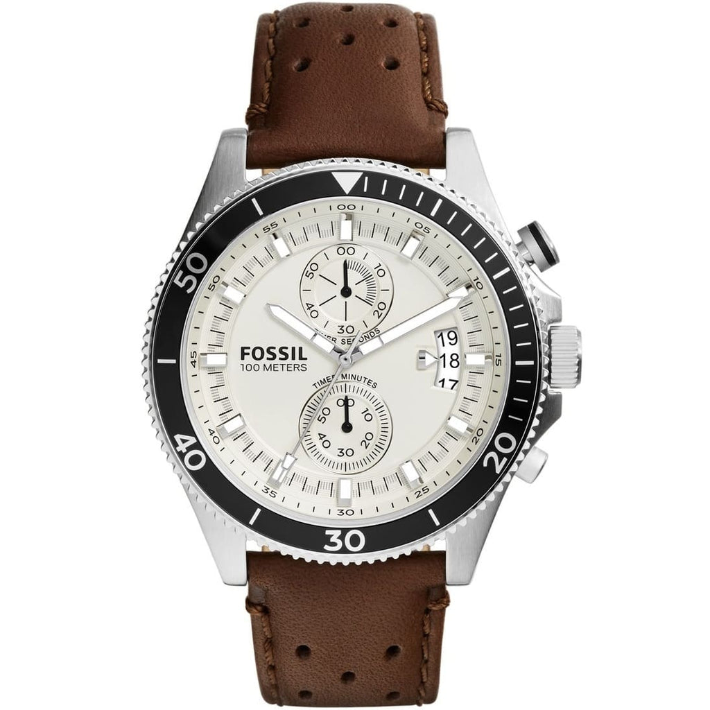 Fossil Wakefield Men's Watch CH2943 - White Face and Aged Brown Strap