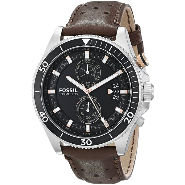 Fossil Wakefield CH2944 Watch - Black Dial and Brown Leather Strap