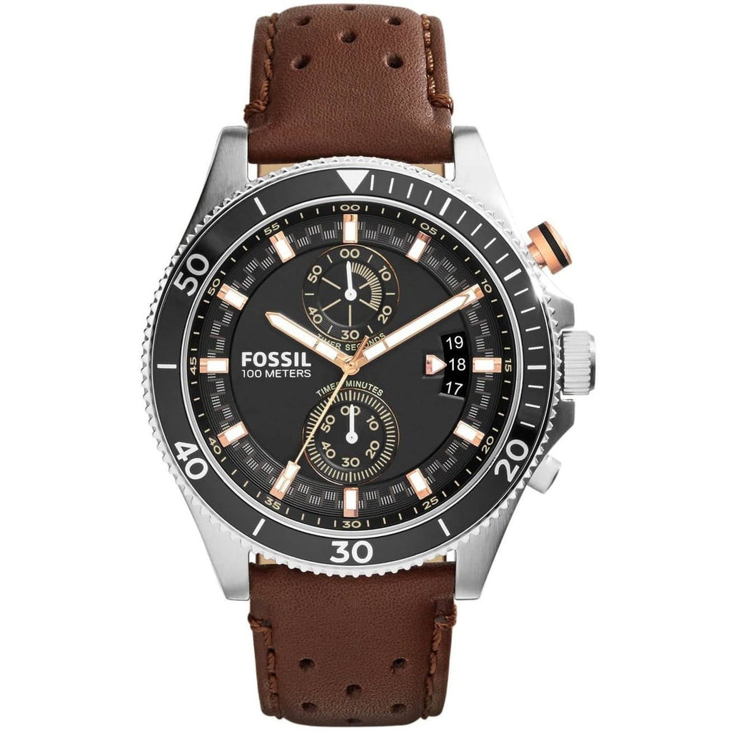 Fossil Wakefield CH2944 Watch - Black Dial and Brown Leather Strap