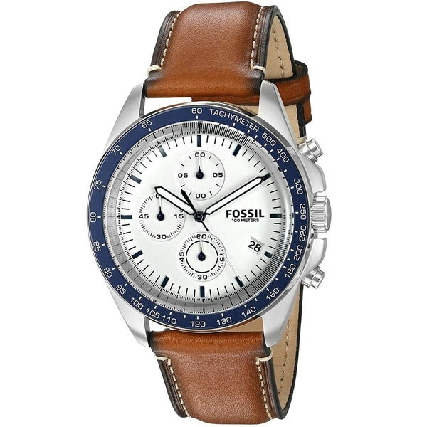 Fossil CH3029 Men's Sport Watch - White Face and Brown Leather Strap