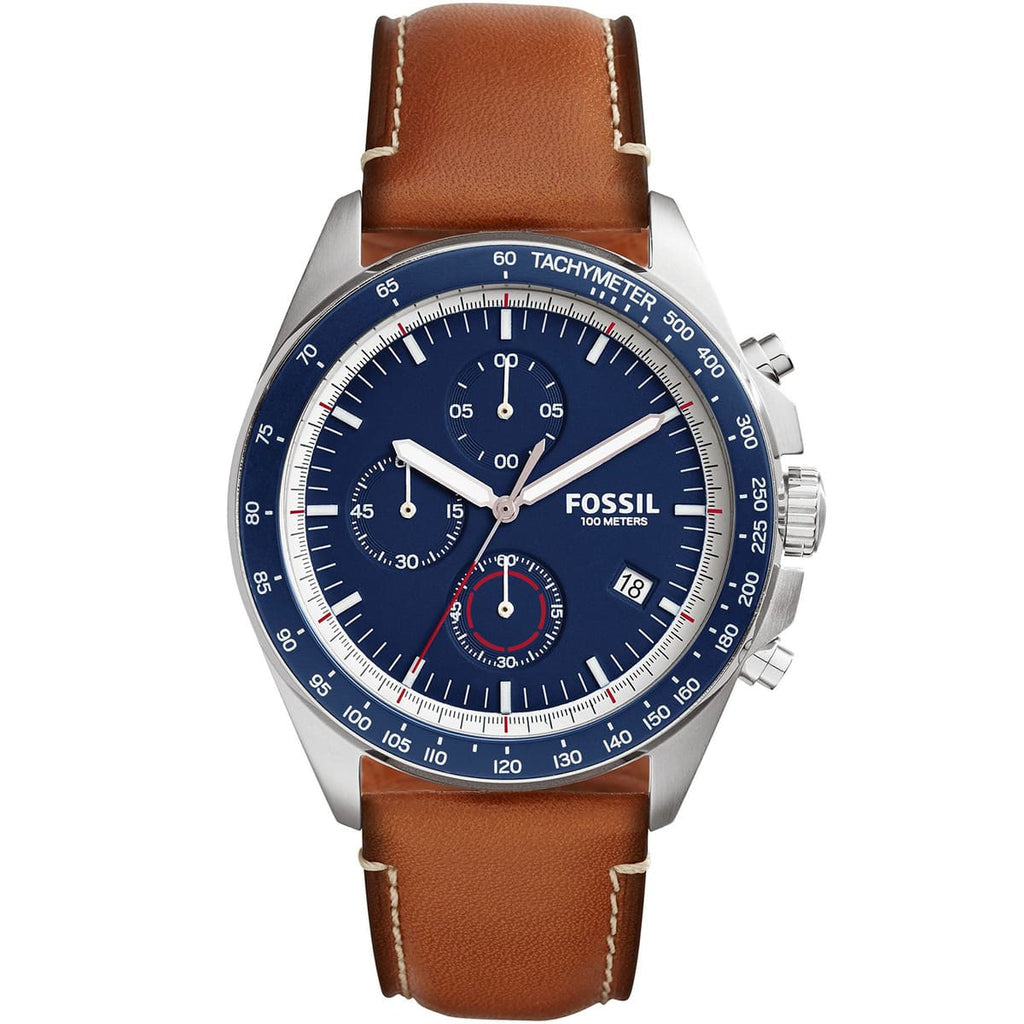 Fossil CH3039 Men's Watch - Blue Dial and Vintage Brown Leather Strap