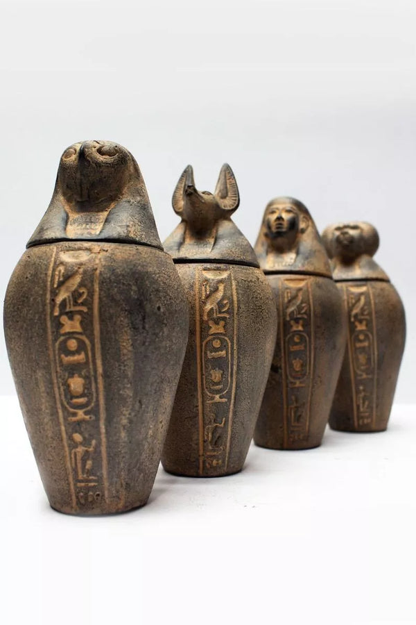 Authentic Egyptian Canopic Jars Set - Handcrafted Schist Stone Replica