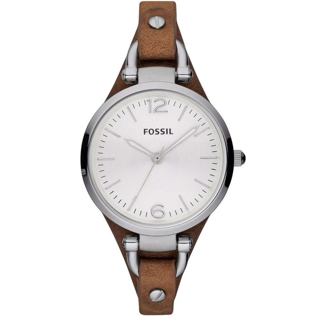 Fossil Georgia ES3060 Women's Watch - White Dial & Brown Leather Strap