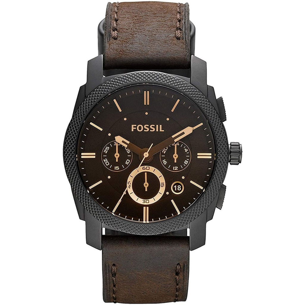 Fossil Machine FS4656 Men's Watch - Black Dial and Brown Leather Strap