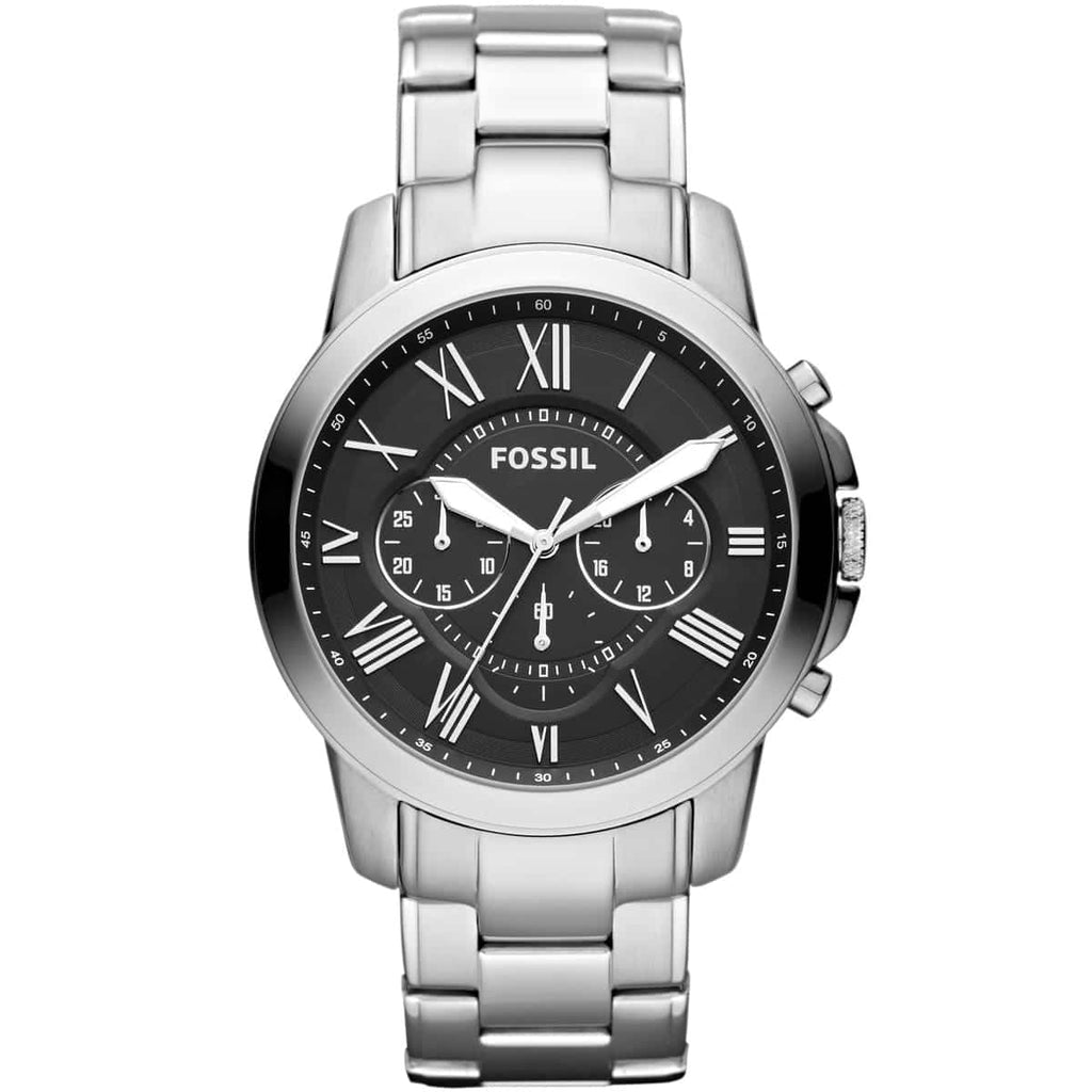 Fossil Grant Men's Watch FS4736 - Black Face and Silver Metal Bracelet