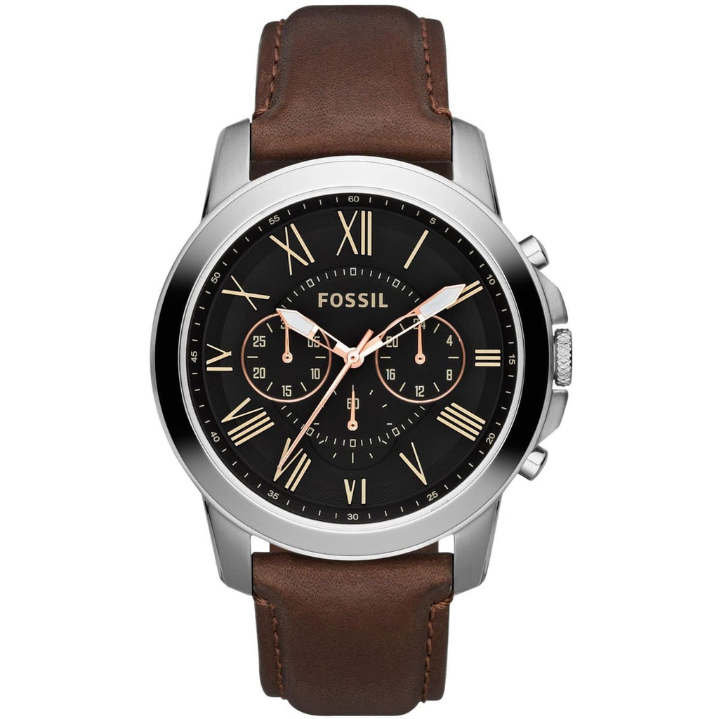 Fossil Grant FS4813 Men's Watch - Black Dial and Brown Leather Strap