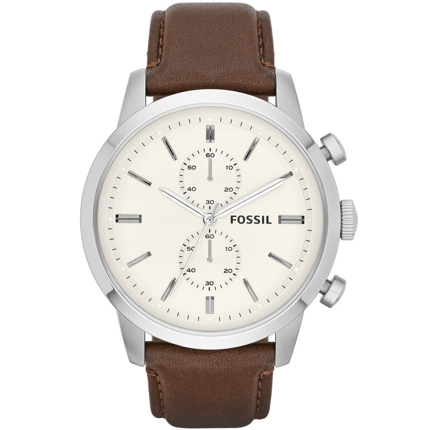 Fossil Townsman FS4865 Men's Watch - White Dial and Brown Leather Band