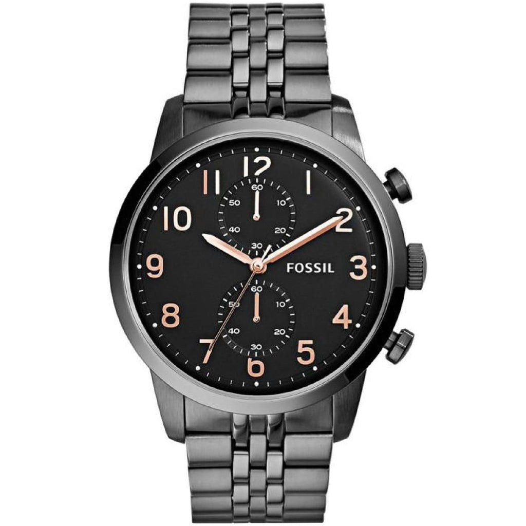 Fossil Townsman FS4934 Watch - Black Dial and Grey Stainless Steel Strap