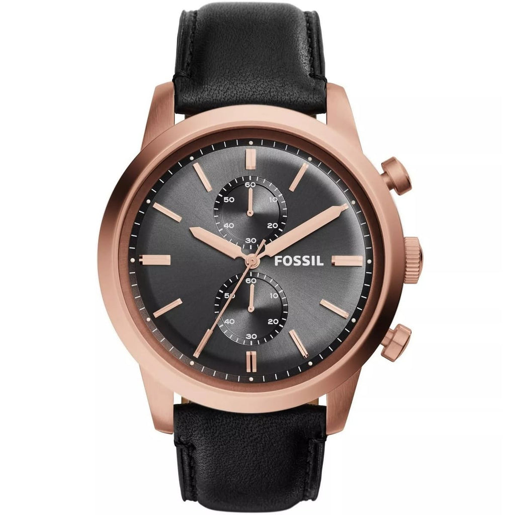 Fossil Townsman FS5097 Watch - Black Leather Strap and Black Dial