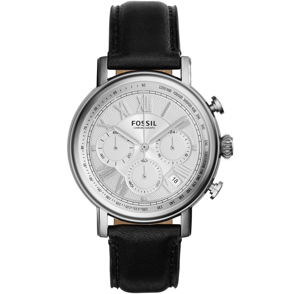 Fossil Buchanan FS5102 Watch - Silver Dial and Black Leather Strap