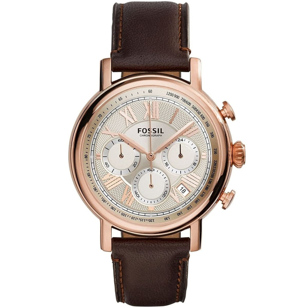 Fossil Buchanan FS5103 Watch - Silver Dial and Brown Leather Strap