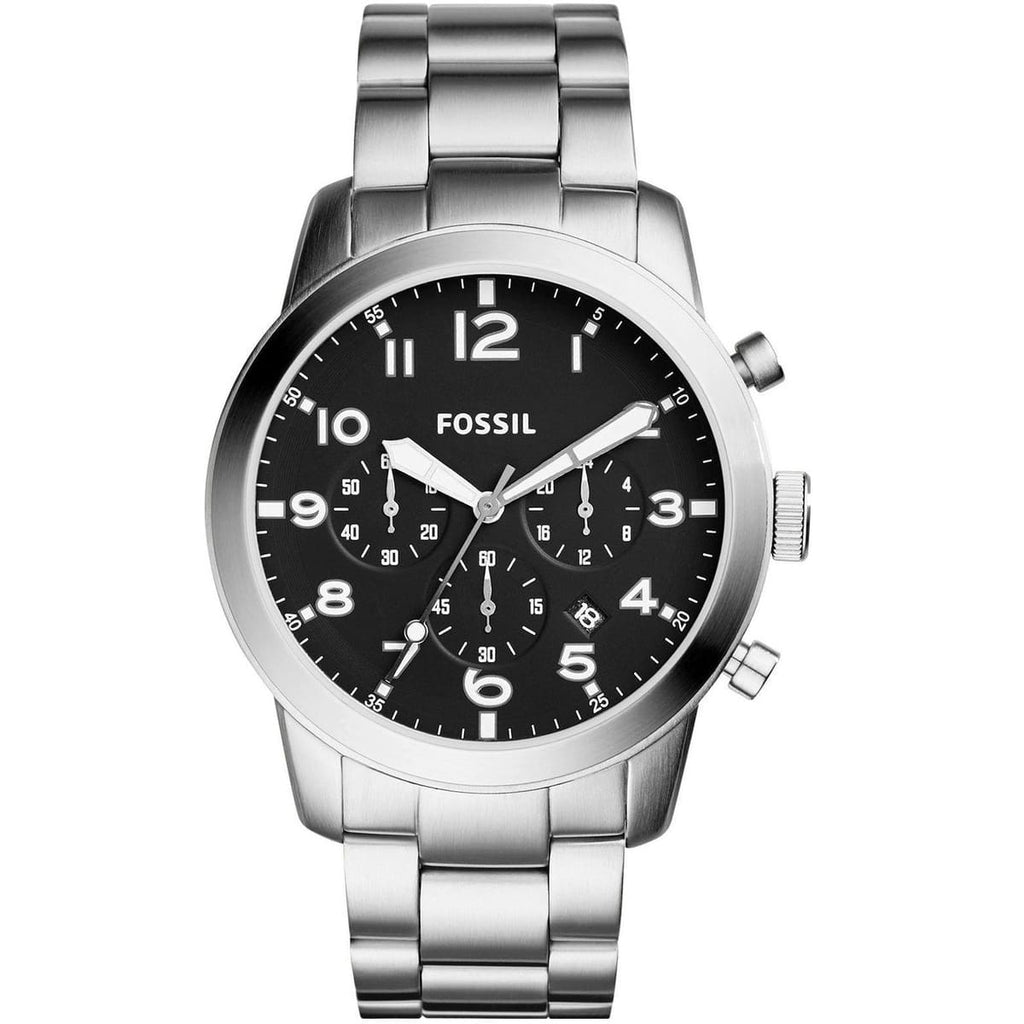 Fossil Pilot 54 FS5141 Watch - Black Dial and Silver Metal Bracelet