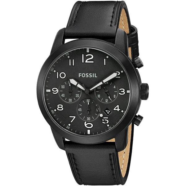 Fossil Men's Pilot FS5157 Watch - Black Dial and Black Leather Strap
