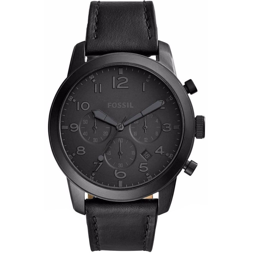 Fossil Men's Pilot FS5157 Watch - Black Dial and Black Leather Strap