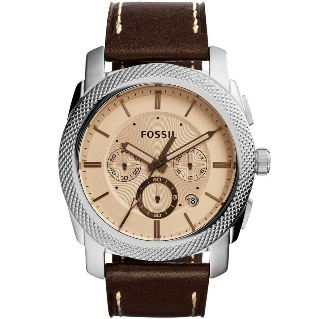 Fossil Machine FS5170 Watch - Rose Gold Dial and Brown Leather Strap