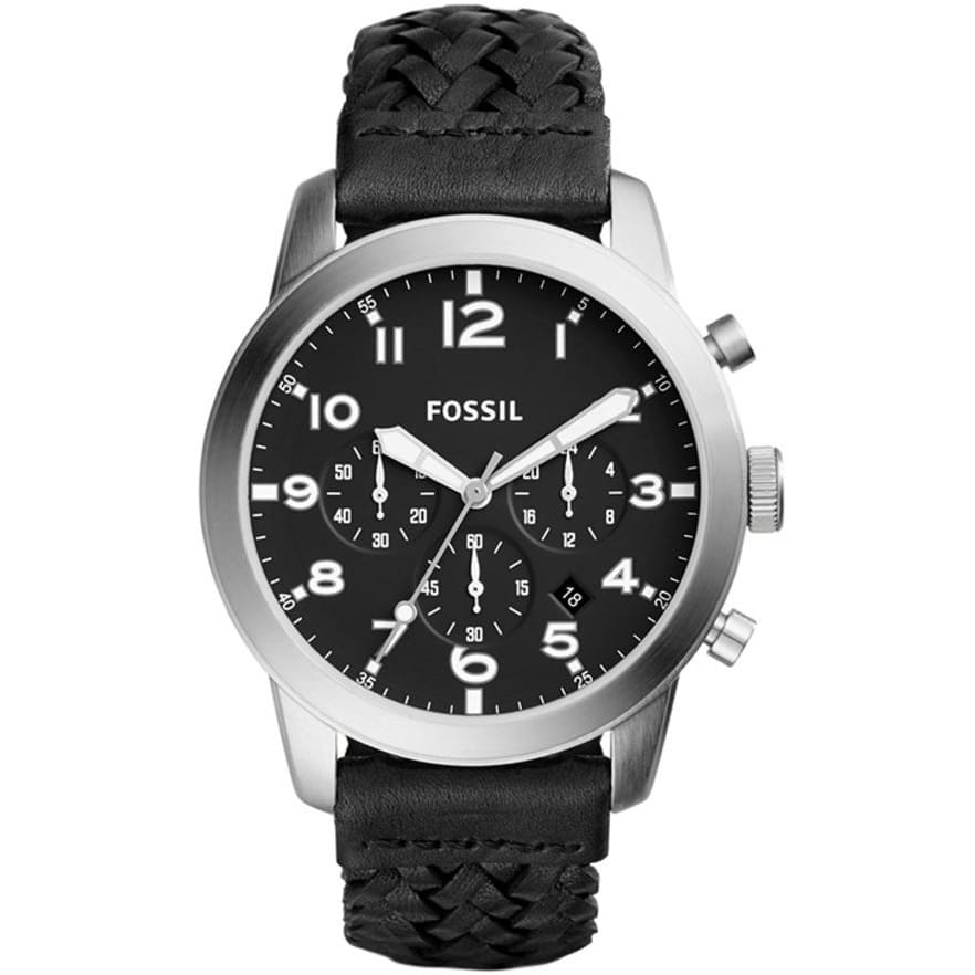 Fossil Men's Pilot FS5181 Watch - Black Dial and Black Leather Strap