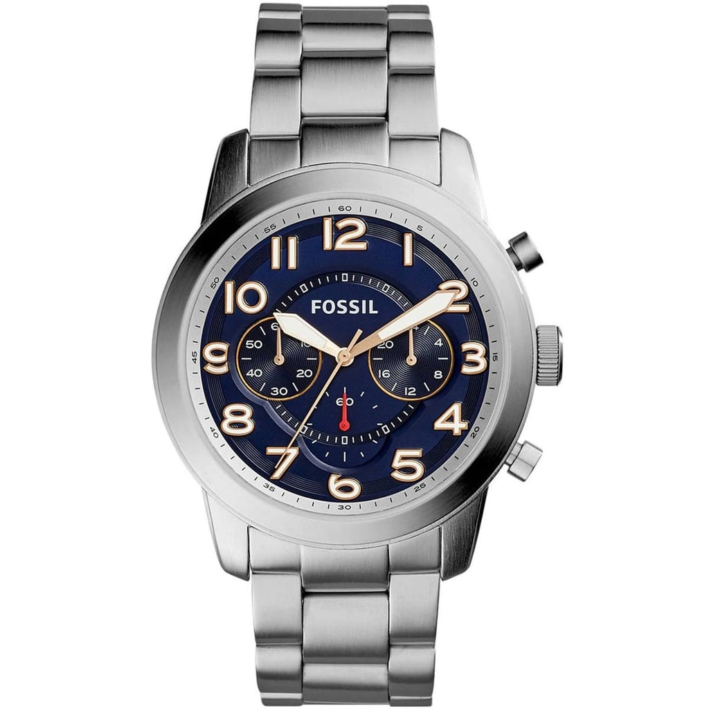 Fossil Men's Pilot FS5203 Watch - Navy Blue Dial and Silver Metal Band