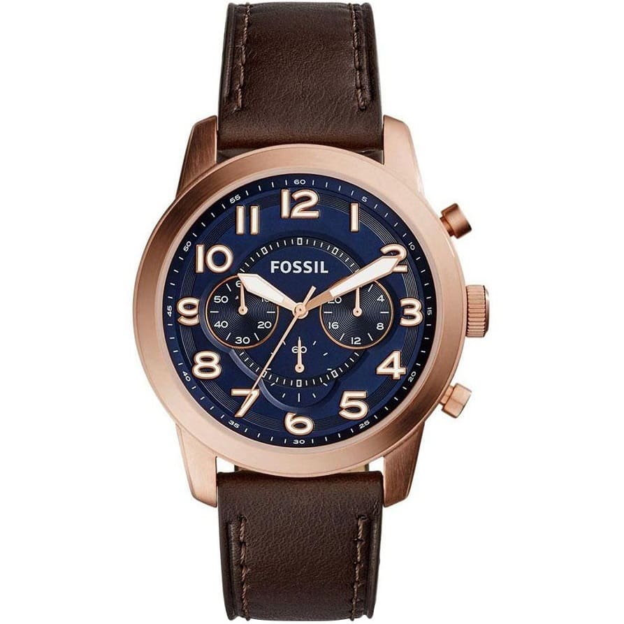 Fossil Pilot 54 FS5204 Men's Watch - Blue Dial and Brown Leather Strap