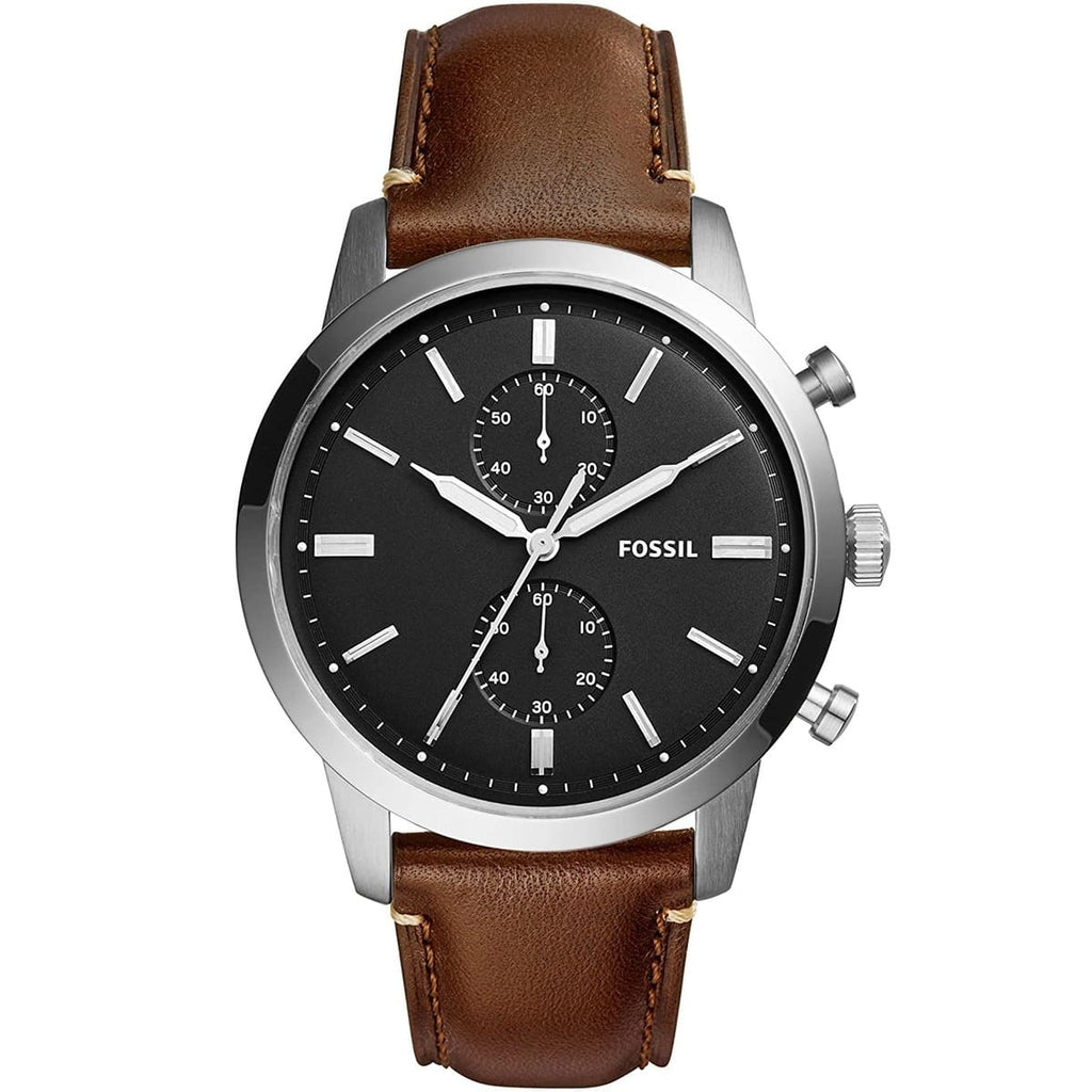 Fossil Townsman FS5280 Watch - Black Dial and Brown Leather Strap