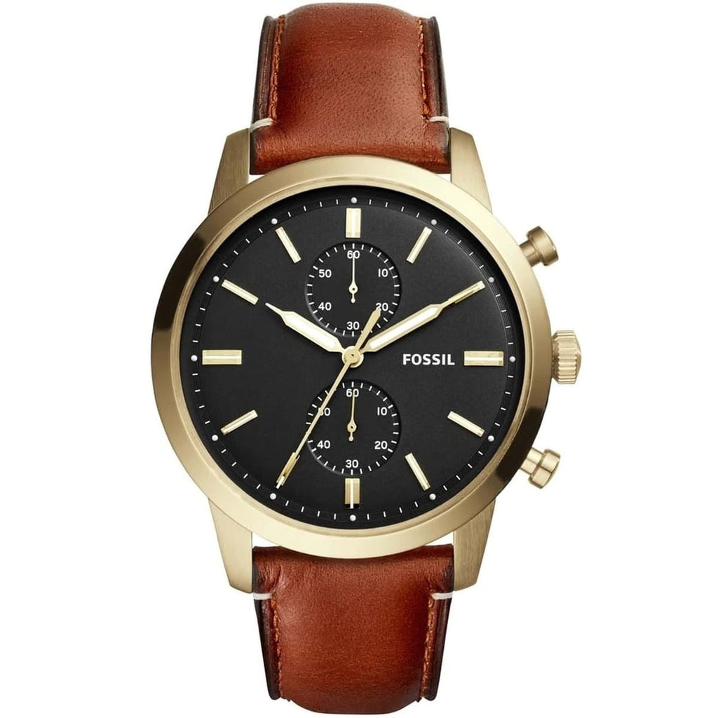 Fossil Men's Watch FS5338 - Black Face with Aged Brown Leather Strap