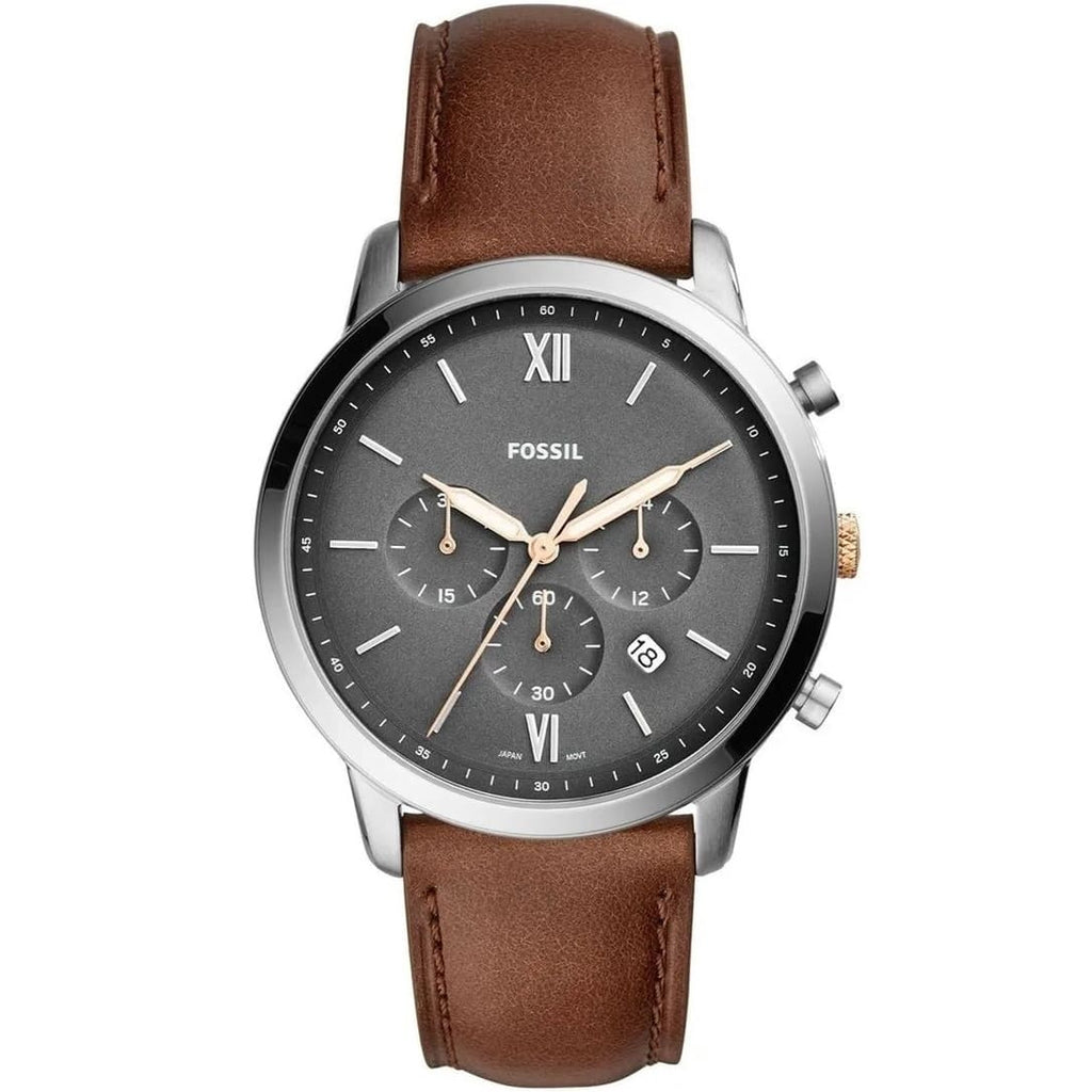 Fossil Neutra FS5408 Men's Watch - Grey Dial and Brown Leather Strap
