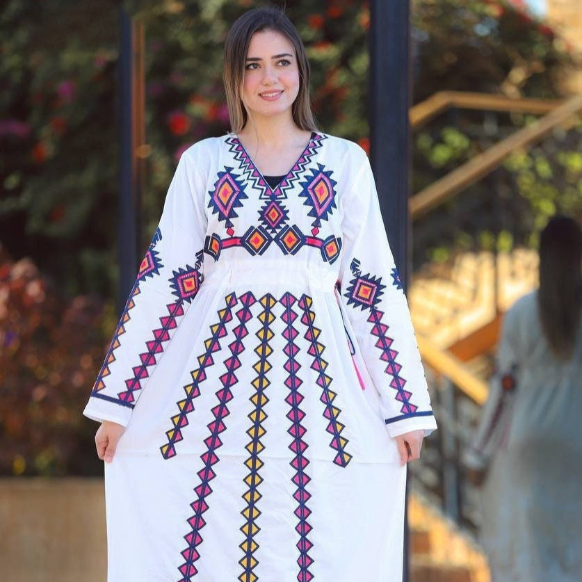 White embroidered cotton Caftan, Egyptian cotton