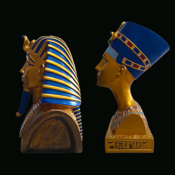 Handcrafted Egyptian King Tutankhamun Mask and Queen Nefertiti Bust