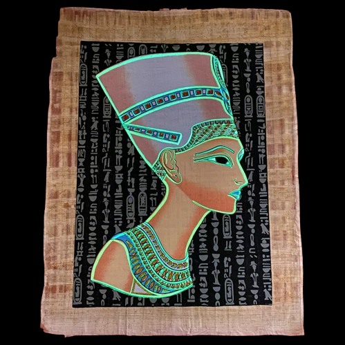 GLOW IN THE DARK - Queen Nefertiti Egyptian Papyrus Painting
