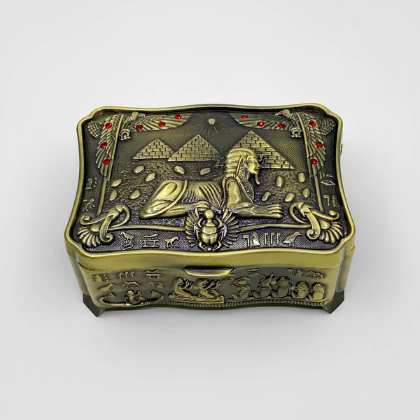 Handmade Egyptian Sphinx Metal Jewelry Box with Ancient Design
