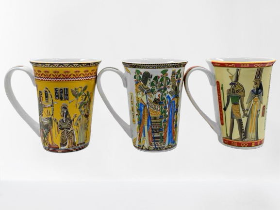 Handmade Egyptian Mugs - Tutankhamun, Horus and Dancers Ceramic Cups