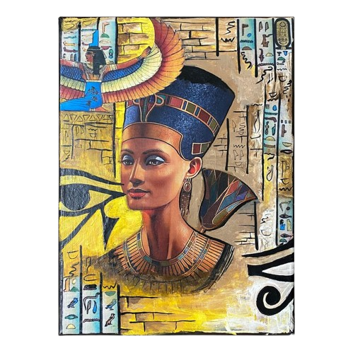 Egyptian Wall Art, Queen Nefertiti and Goddess Isis with Hieroglyphics