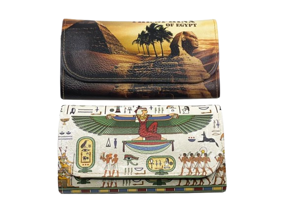 Unique Egyptian Leather Wallet - Goddess Isis and Sphinx Design