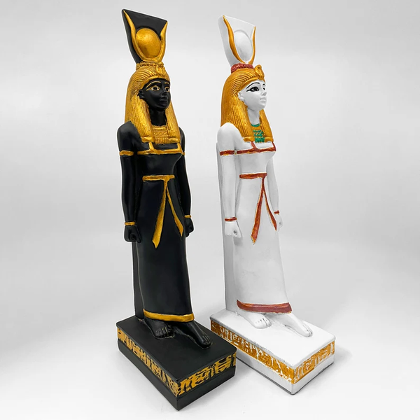 Handmade Black and White Egyptian Goddess Hathor Sculpture