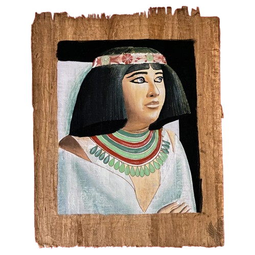 RARE Egyptian Papyrus Painting of Queen Nofret - Collectible Wall Art
