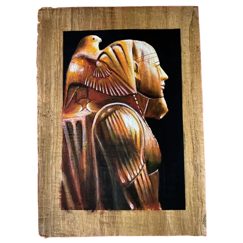 Rare Hand-Painted Egyptian Papyrus Art – King Tut and Horus Falcon God