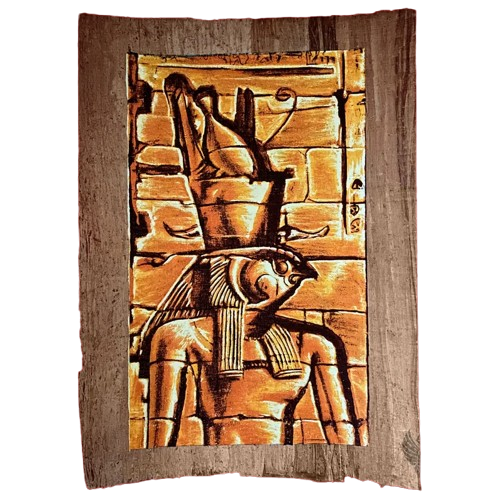 Egyptian God Horus Papyrus Painting, Authentic Falcon-Headed Deity Art