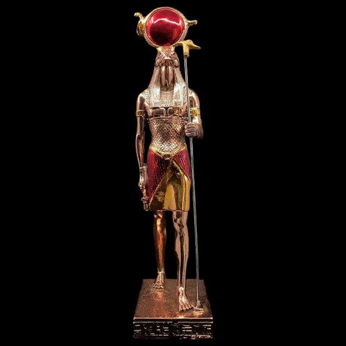Authentic Egyptian God Ra Statue – Falcon-Headed Deity with Sun Disk
