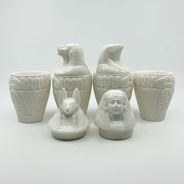 Egyptian Alabaster Canopic Jar Set - Handcrafted 4 Sons of Horus Set