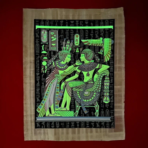 Glow in the Dark Egyptian Papyrus Painting of Queen Nefertari