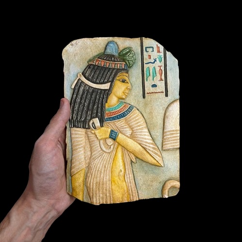 Handcrafted Cleopatra Bas-Relief Wall Art - Authentic Stone Tablet