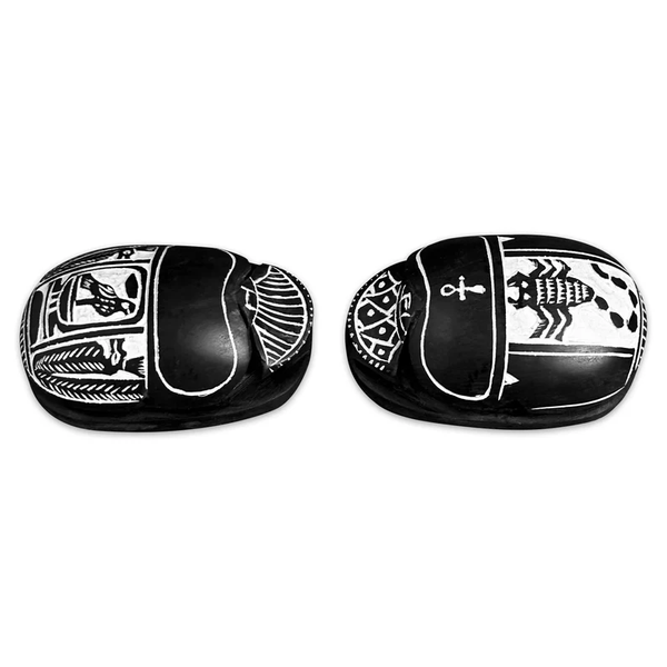 Sacred Egyptian Black Scarab Amulet Set - 2 Handmade Healing Beetles