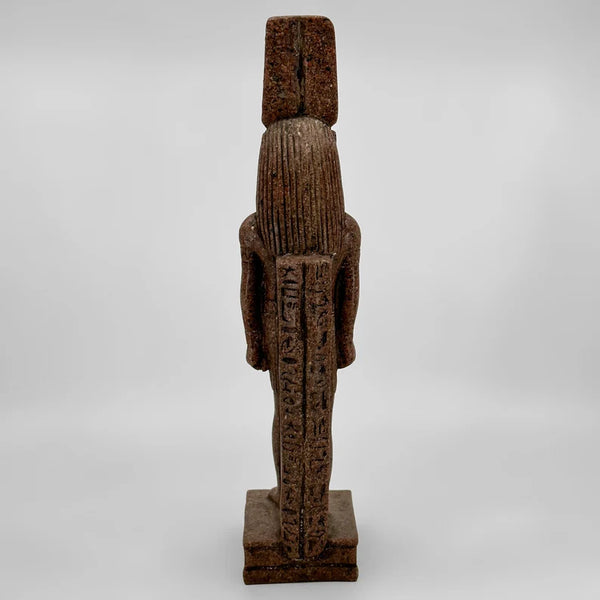 Rare Pure Red Granite Stone Statue of God Khnum, Handcrafted Sculpture